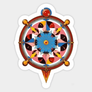 Art Deco Shield Complex Symmetrical Pattern in Red Blue and Yellow Gold Tones Sticker